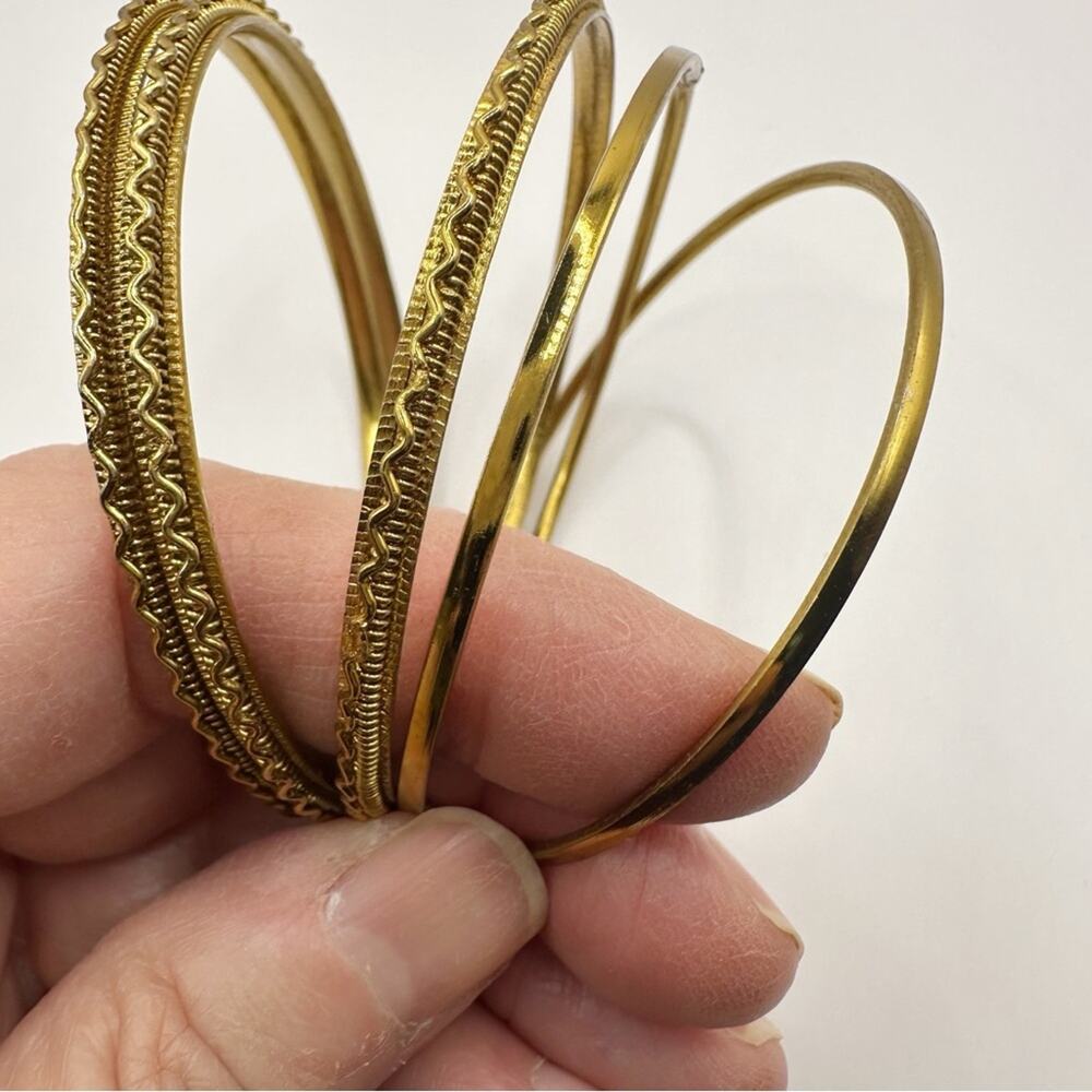 Brass Gold Stackable Bangle Bracelets Set Of 5 Et… - image 2